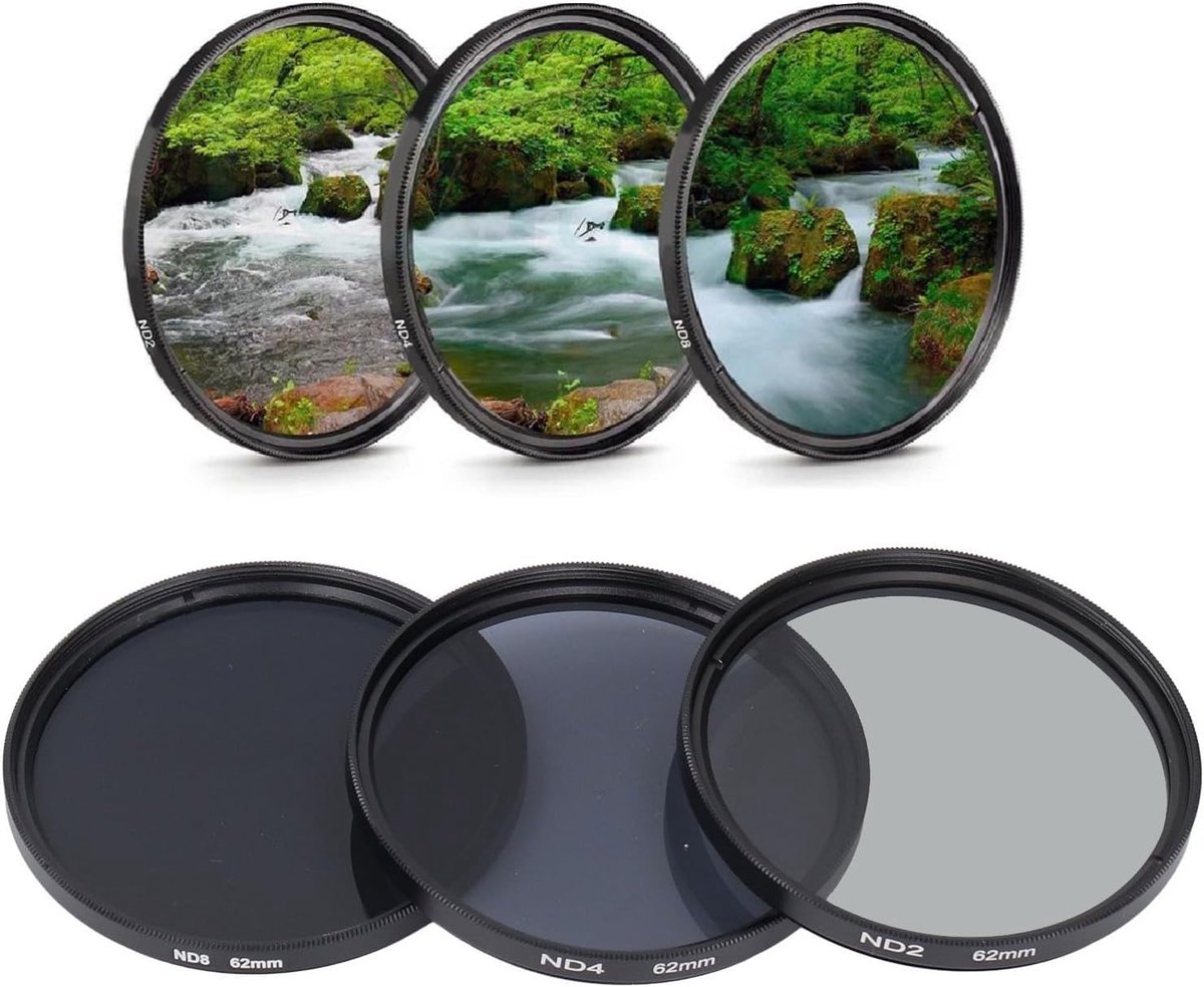 SnelShoppen - ND Filter Set 62mm, ND2 ND4 ND8 Camera Lens Filter met Neutraal Density, HD Multilaag Coating, Anti-Stralingslicht, Krasbestendig Optisc