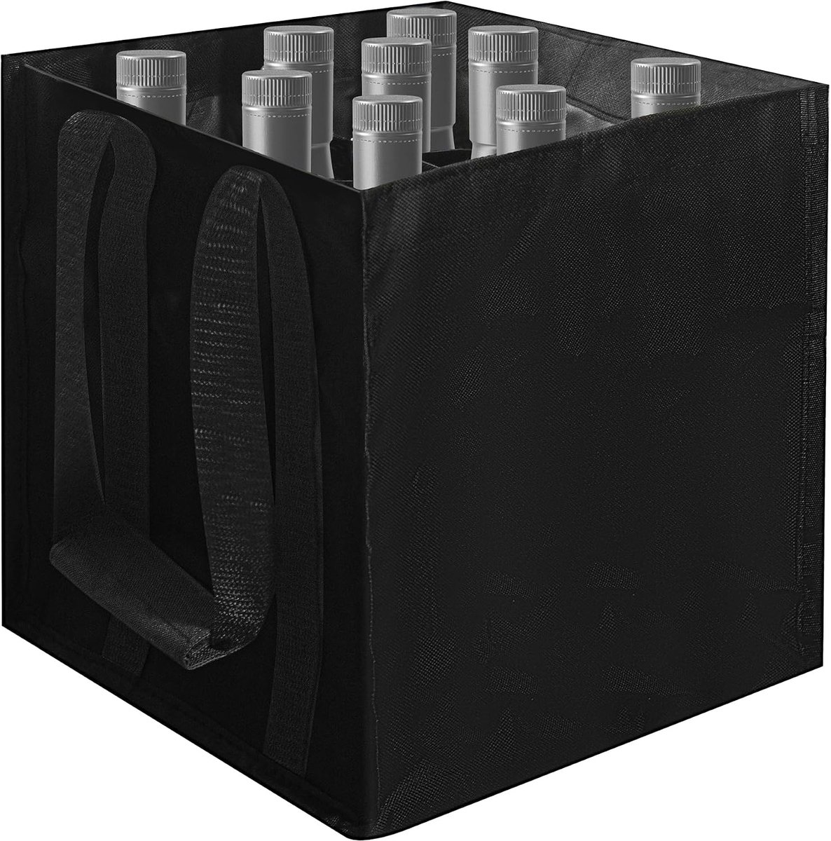 bottle Bag with 9 bottles, portable bottle carrier bag, dividers, reusable, black, Simplicity - ShopVlot