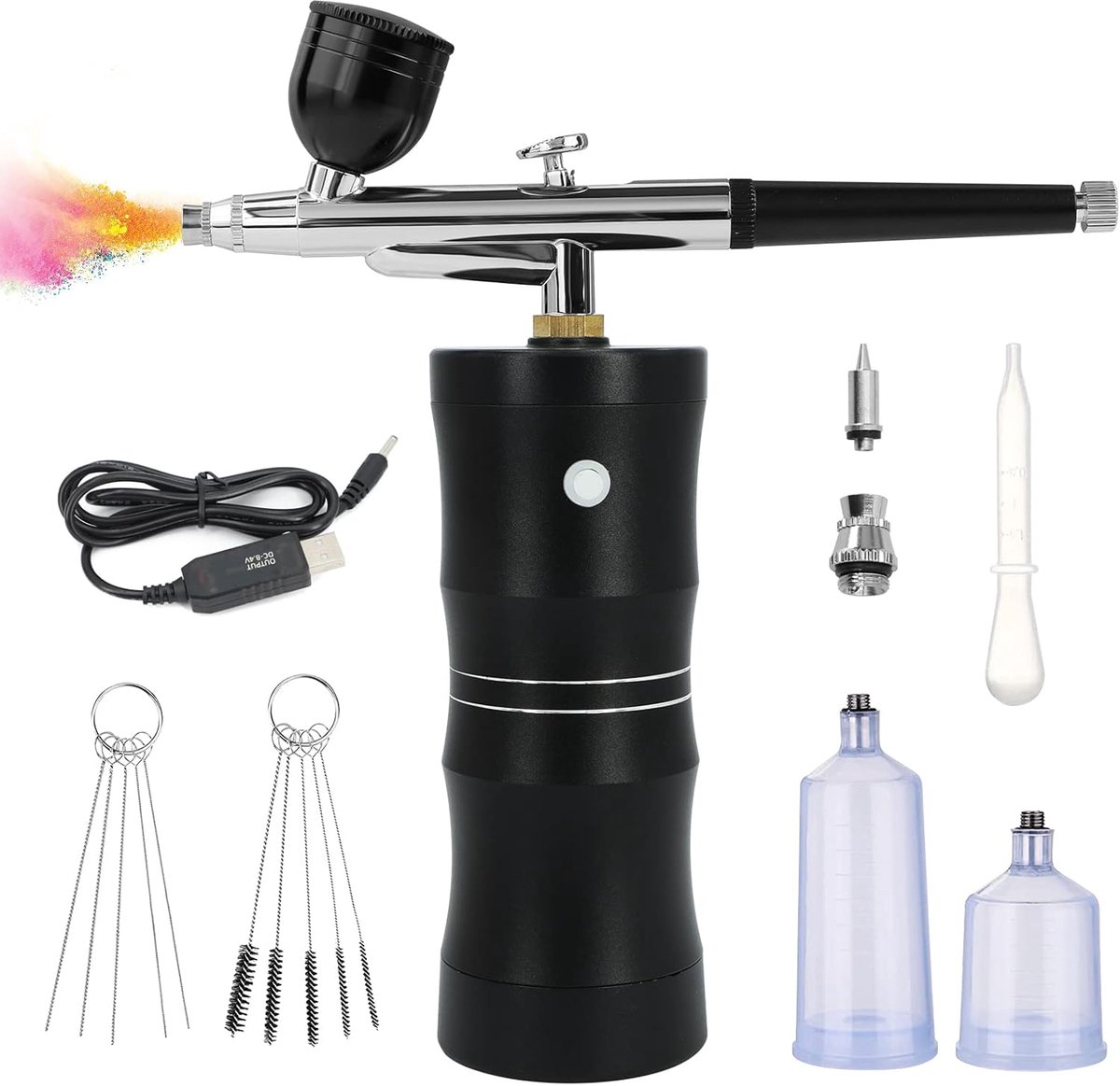 SnelShoppen - Draadloze Airbrush Kit met Compressor, Oplaadbare 7.4V 34PSI Airbrush Spuitpistool met 0.4mm Spuitkop voor Schilderen, Nagelkunst en Tat