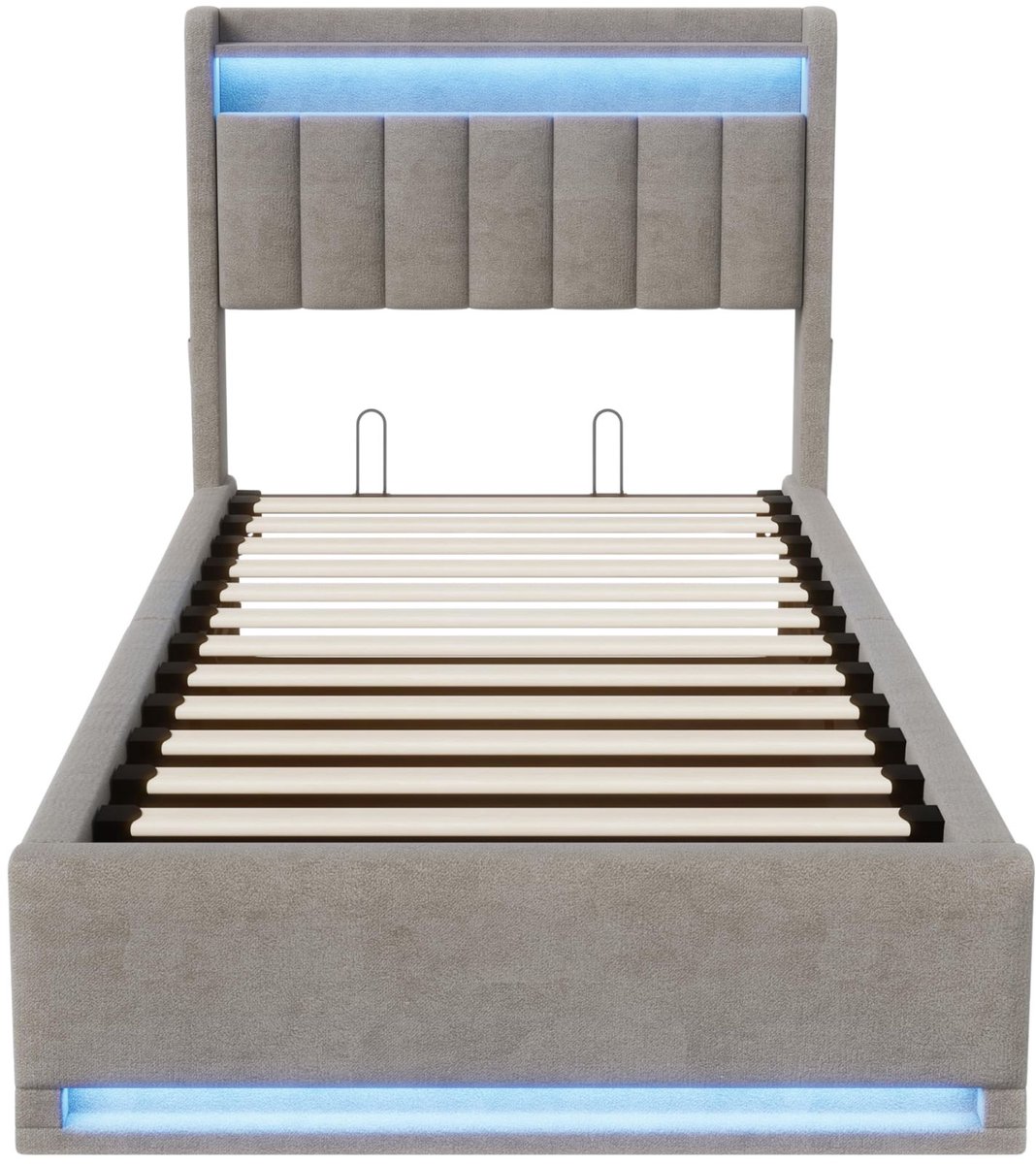 Happiq Gestoffeerd Eenpersoonsbed - Grijs, Stof en Hout Metaal 90 x 200 Cm - Bed met Opbergruimte en Lattenbodem, Compleet Bedframe