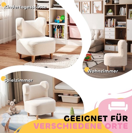 COVREO Kindersessel 47 x 43 x 53 cm beige, stof met houten poten en armleuningen van COVREO — afbeelding 3