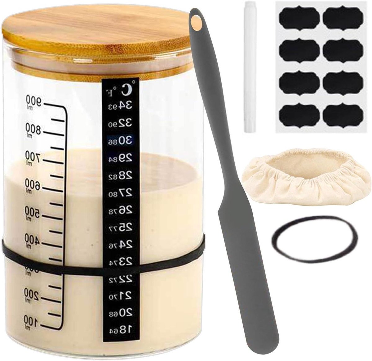 Brood Fermentatie Pot - Zuurdesem Yoghurt Kit - Zelfgemaakt Brood Bakken - Met Temperatuurmeter - 21x14x11cm - Transparant