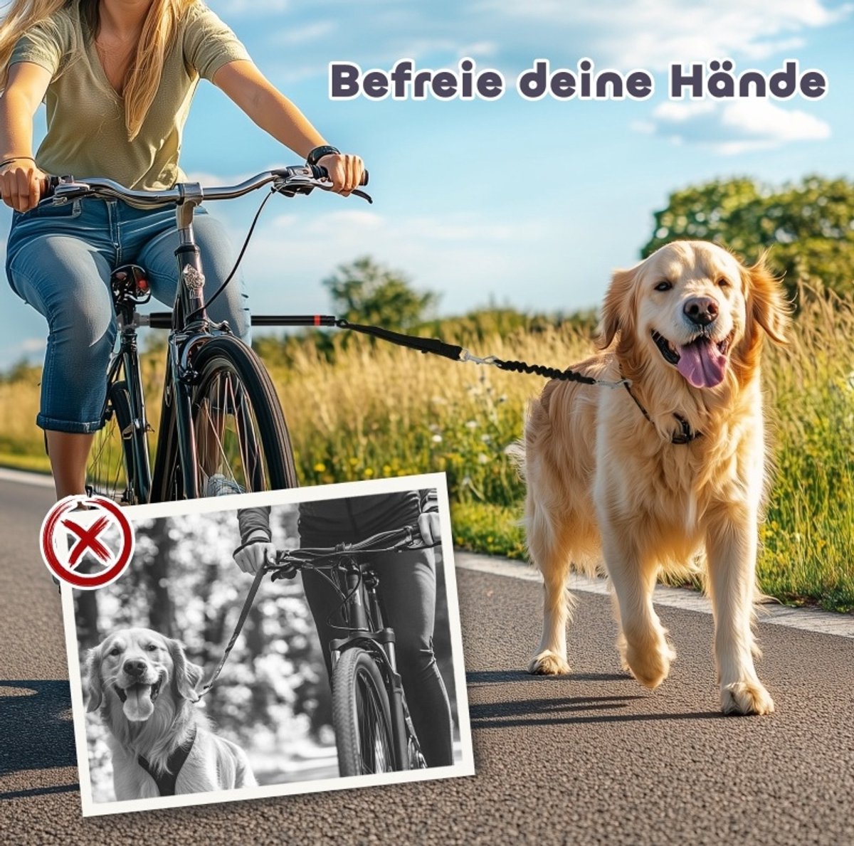 COVREO Fietsbeugel voor dieren 124 cm zwart, polyester en metaal, voor hond