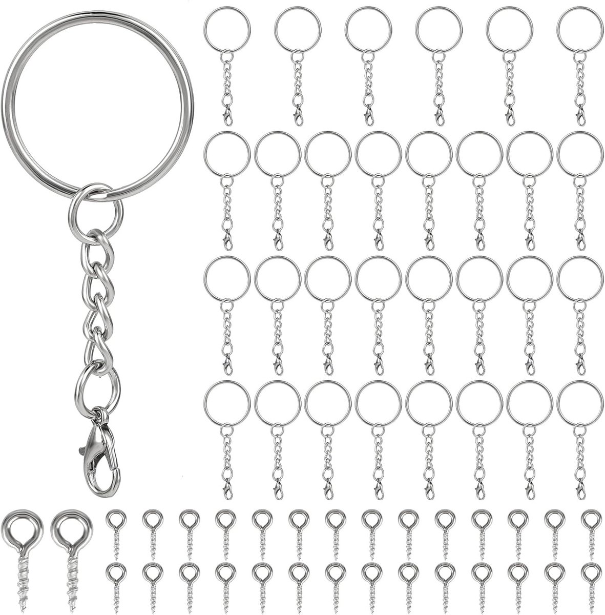 30 Stuks Split Sleutelhanger Set met Springringen, Kreeftsluiting en Schroefogen voor Creatief Knutselen en Sieraden Maken