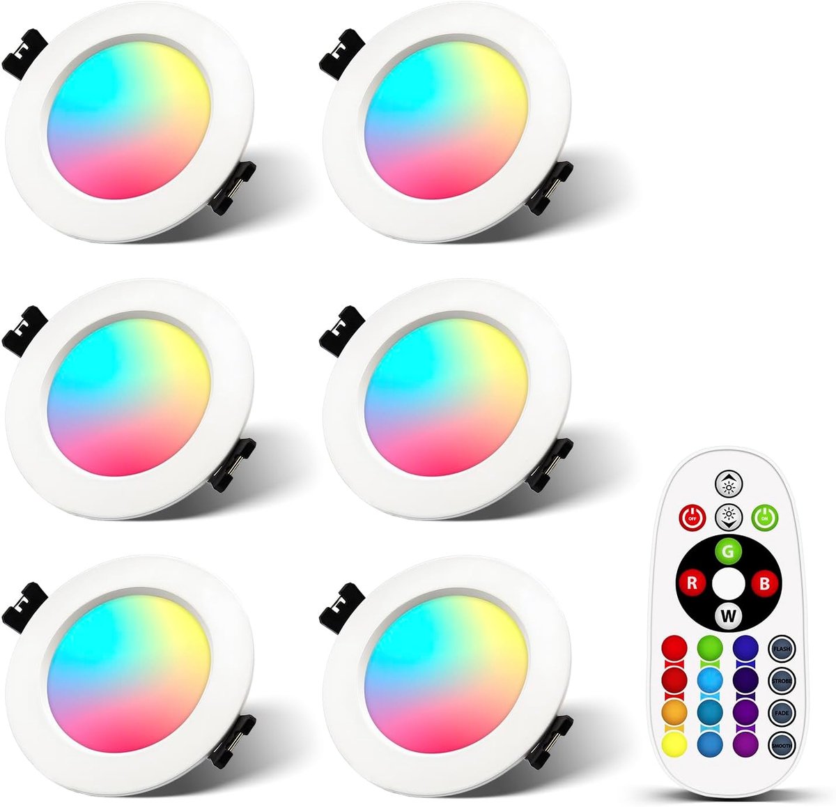 Plafondspots met IR-afstandsbediening RGB-plafondspot dimbaar kleurveranderend inbouwlicht aluminium LED-plafondlamp (6-pack)
