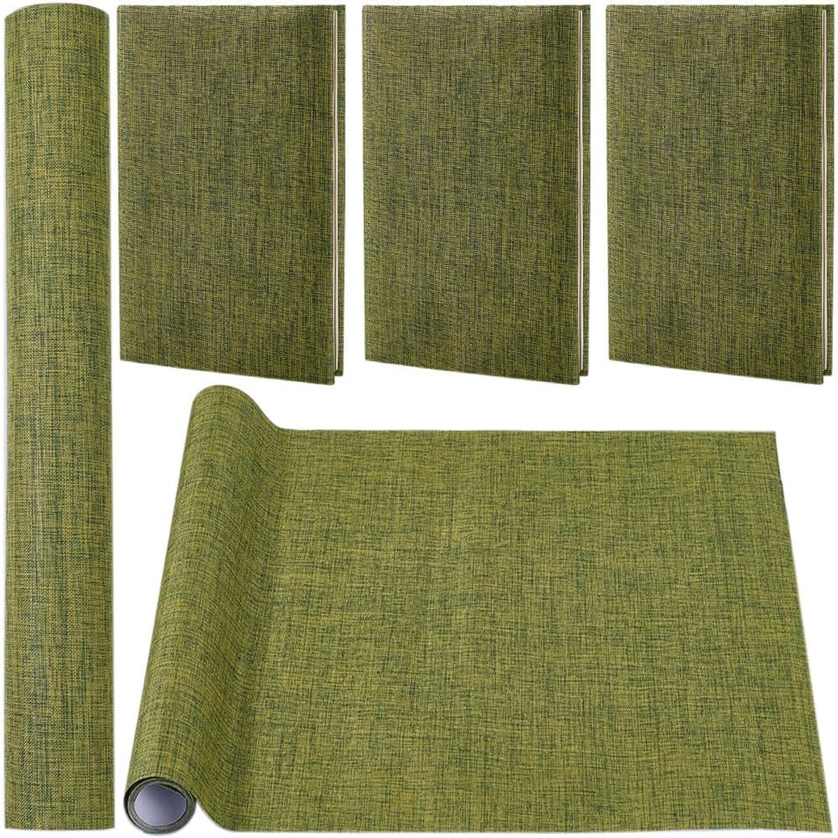 Linnen kaftdoek van 130 x 30 cm voor boekenbinding, stoffen oppervlak met papieren achterkant voor album‘s, scrapbooking, doe-het-zelf opslagbescherming bindingsbenodigdheden, olijfkleurig