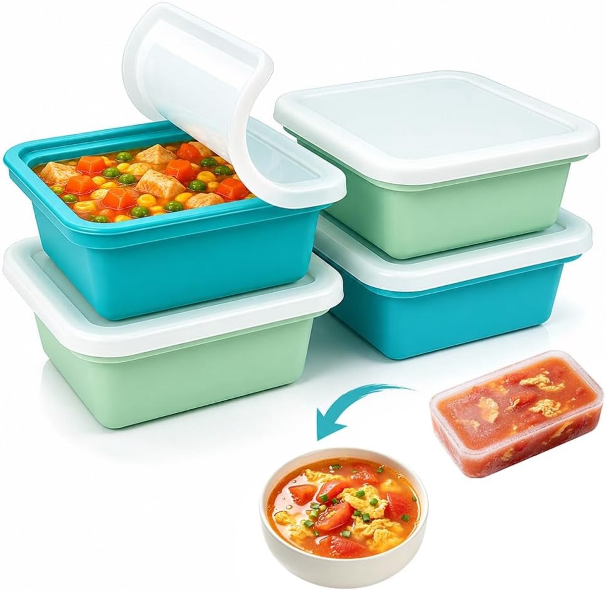 vriesvorm, 4 stuks, 500 ml, extra grote vriesbakjes met deksel, stapelbare soep, vriezer, ijsblokjesvorm voor soep, boter, ijs, bouillon en saus