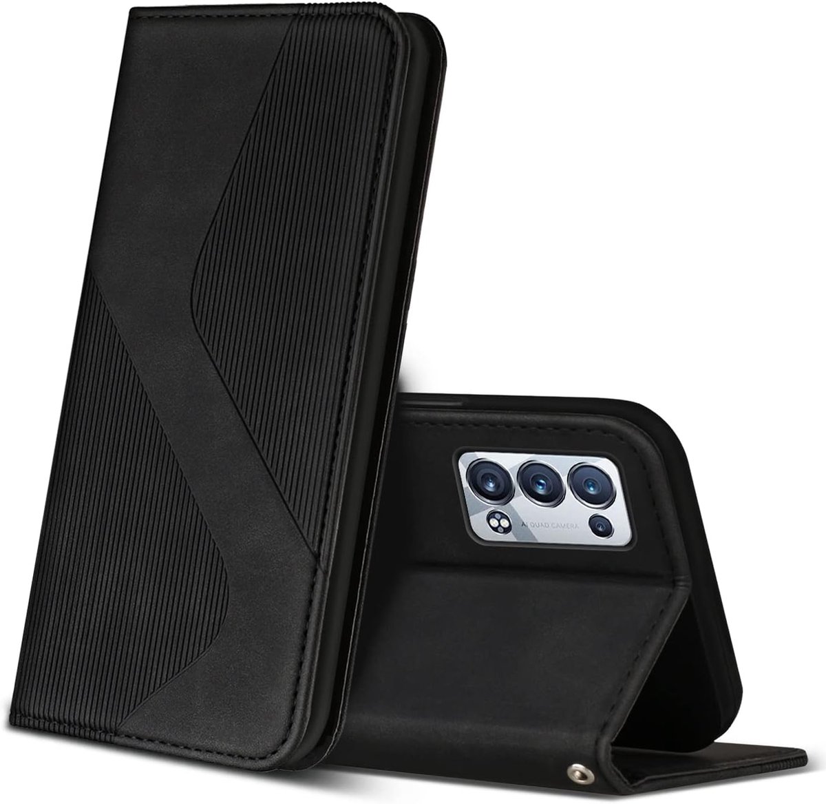 Hoesje voor Oppo Reno 6 Pro 5G, PU Kunstleer Bookcase Telefoonhoesjes met [Kaartsleuven] [Stand], Flip Case Beschermhoesje voor Oppo Reno 6 Pro 5G (Zwart)