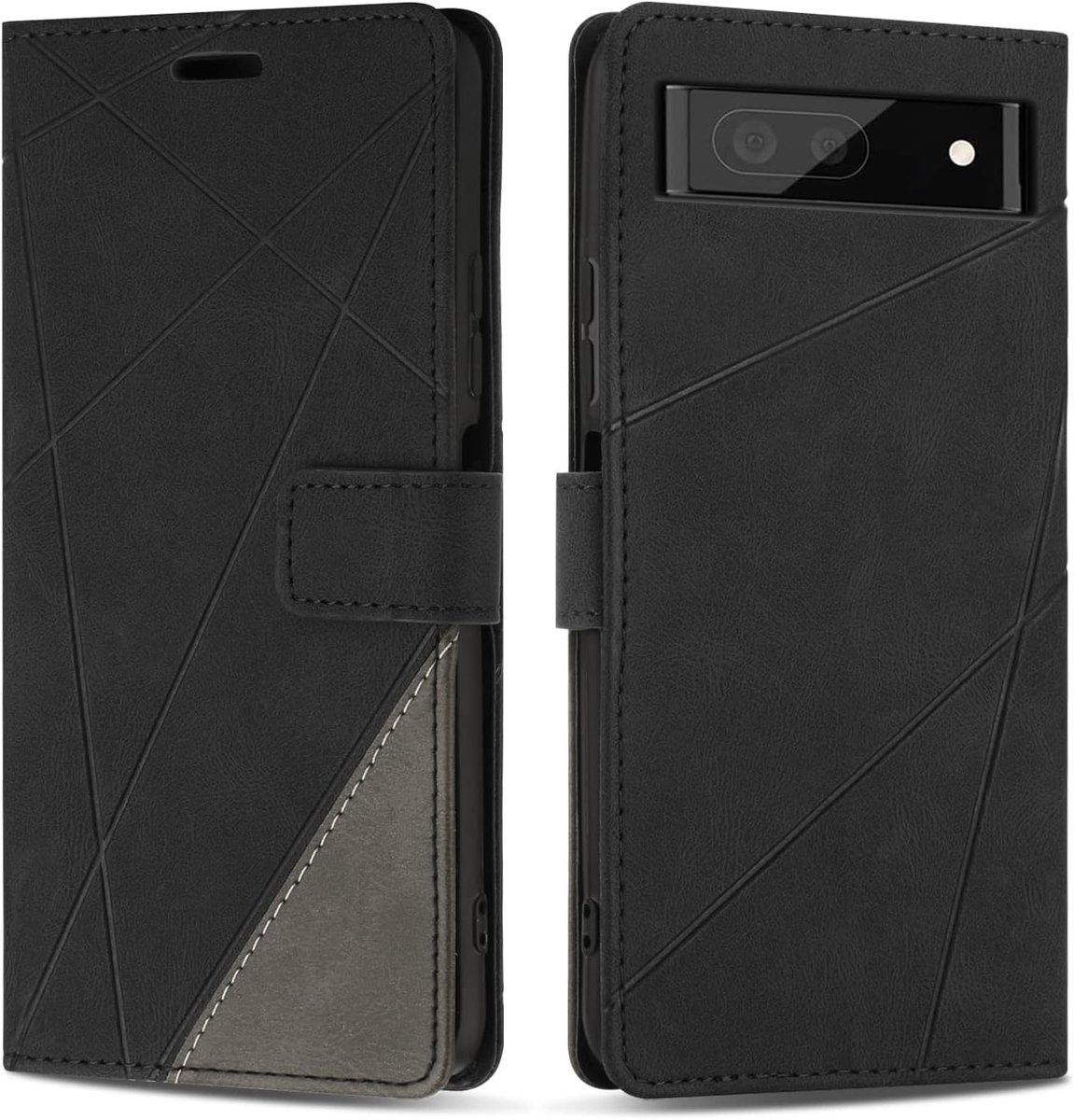 Hoesje voor Google Pixel 6A, Premium Lederen Portemonnee Beschermhoes Telefoonhoesjes met Kaartenvakken Beschermhoesje voor Google Pixel 6A, Zwart