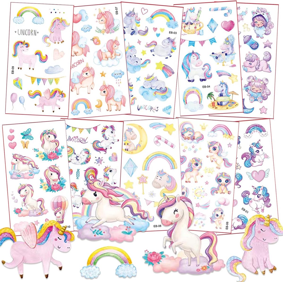 Eenhoorntatoeages voor meisjes, meer dan 120 tatoeages voor kinderen, huidvriendelijk, waterdichte kindertatoeages, stickers voor kinderen, verjaardag, unicorntattoo, cadeaus voor meisjes
