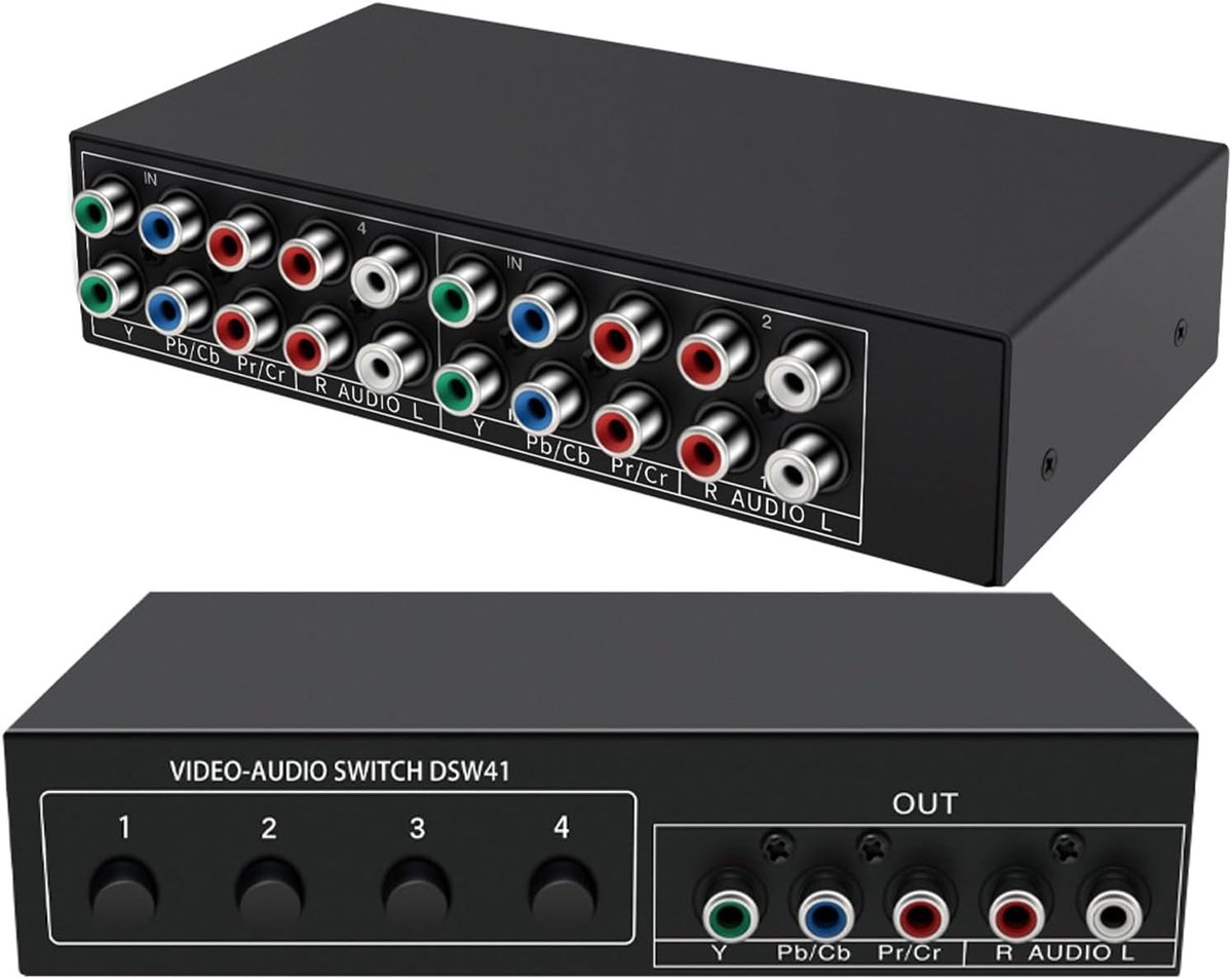 AV Video Schakelaar Box 4 in 1 uit, BolAAzuL 4 Poort 5 RCA YPbPr Kabel RGB Component AV Switcher Selector Converter 4-weg Plug & Play voor Retro Gaming PS2 Wii Xbox Dvd-speler TV