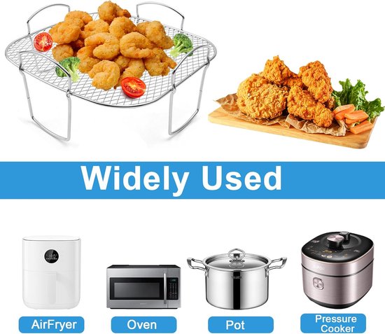 rek voor heteluchtfriteuse, grillrooster voor airfryer van 304 roestvrij staal, accessoire voor heteluchtfriteuse compatibel met Cosori 5,5L 6,4L XXL, Ninja Speedi AF180EU, Philips XXL Air — afbeelding 5