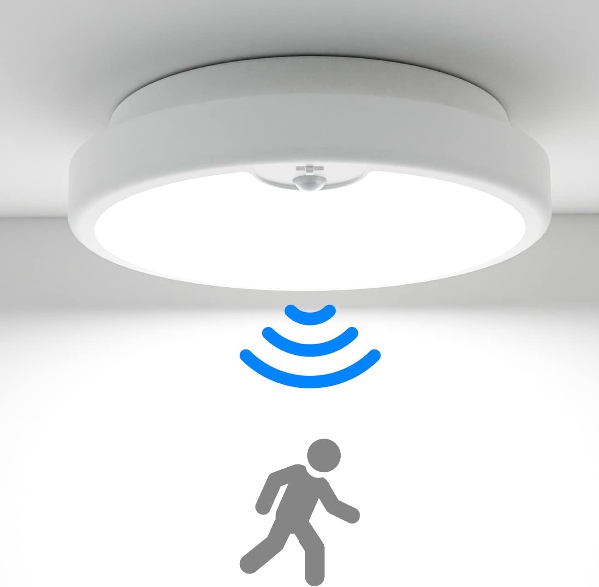 Led-plafondlamp met bewegingsmelder, draadloos, Ø 18 cm, 300 lm, slaapkamerlamp, 6000 K, koudwit, plafondverlichting, badkamerplafond, led voor