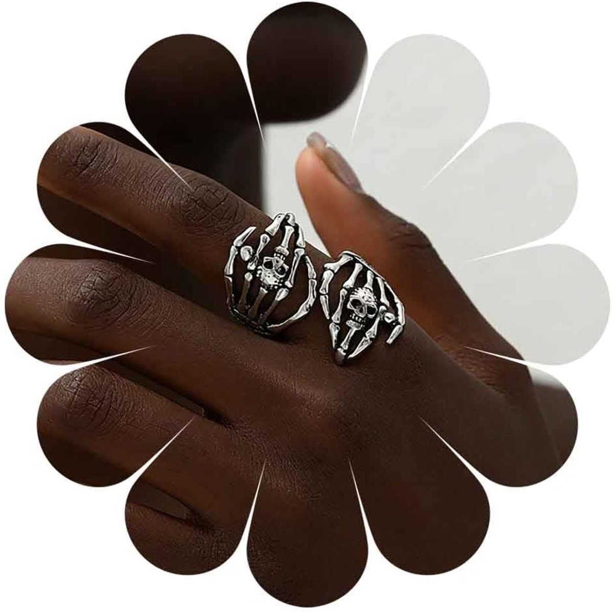 Schedel Hand Ring Skelet Hand Open Ring Zilveren Schedel Wrap Ringen Halloween Verstelbare Skelet Vinger Ring Party Sieraden Voor Vrouwen