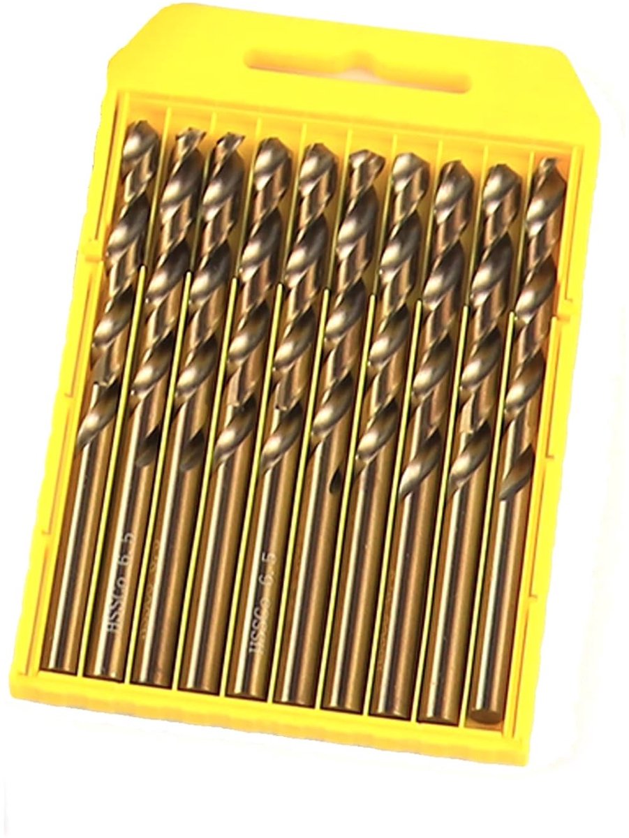 5% kobaltboor, kobalt, jobberboorset, spiraalboor voor het boren op roestvrij staal, hard staal, metaal, 6,5 mm (10 stuks)