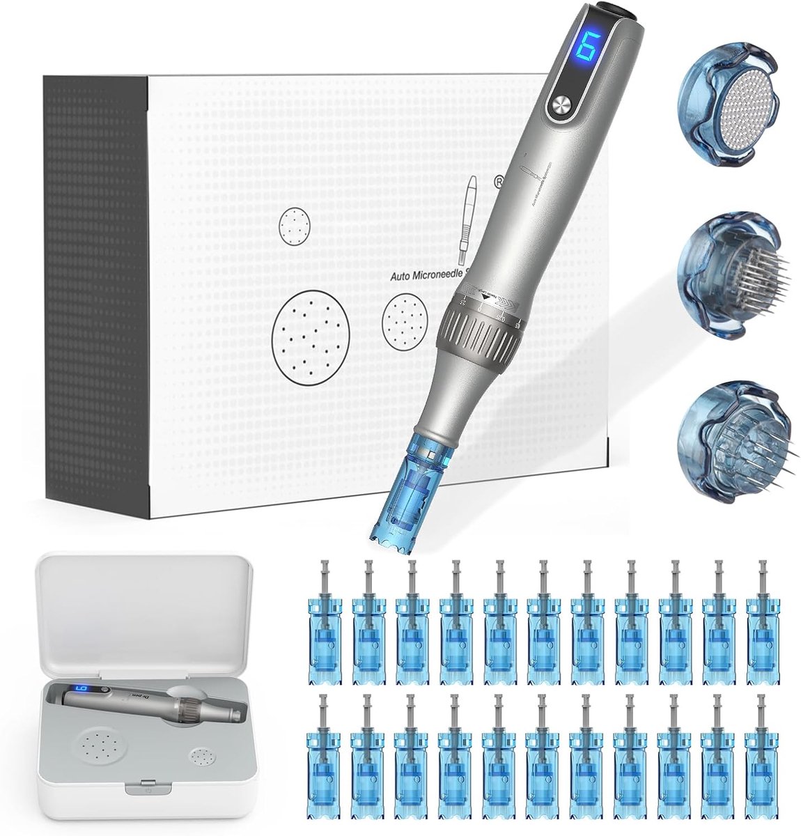 Dermapen micronaalden Visage Pen voor professionele draadloze micronaalden met 22 reserve cartridges, instelbare micronaaldmachine met 6 snelheden voor de huidverzorging