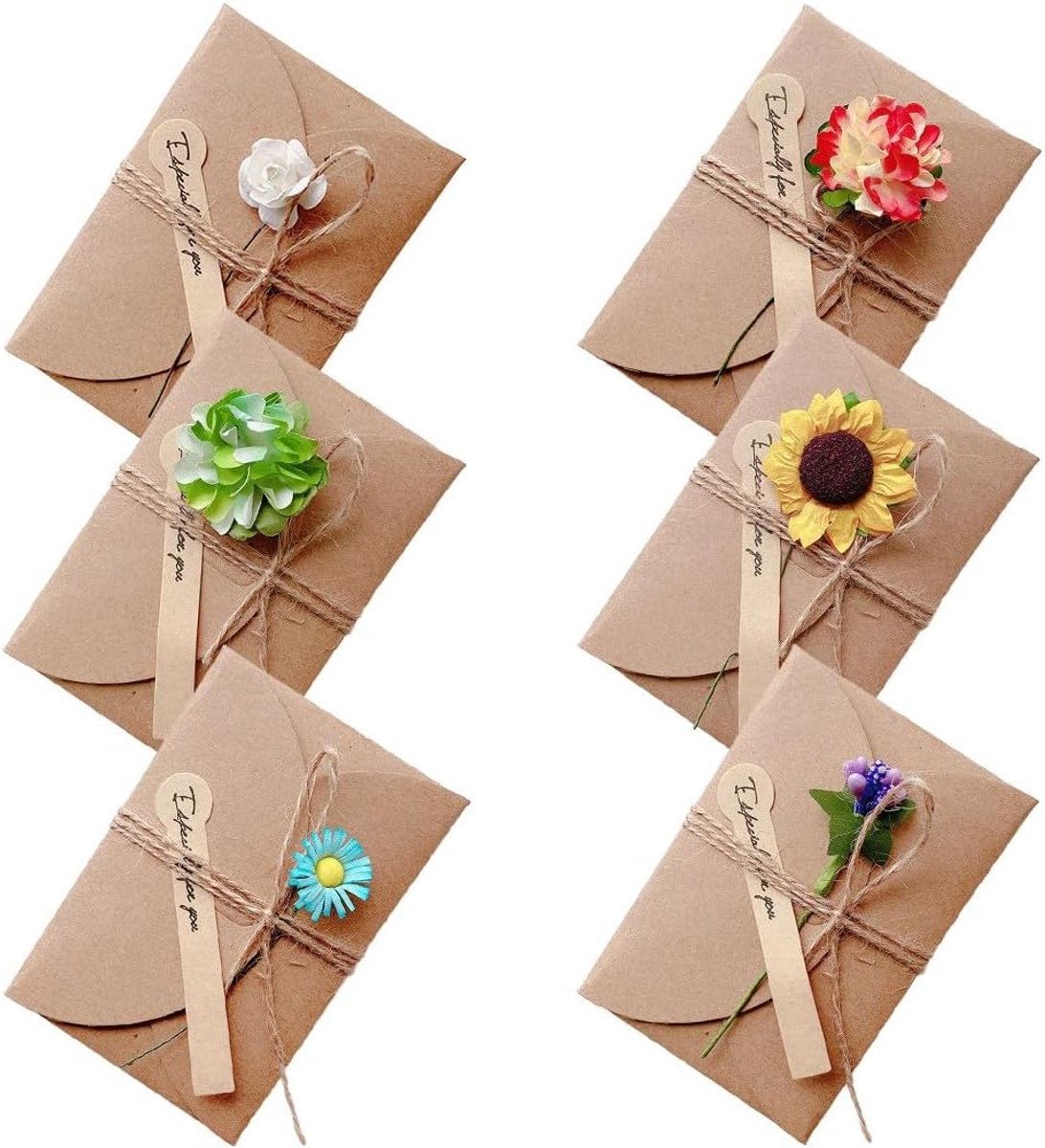 Wenskaarten set van 6 - kraftpapier met gedroogde bloemen - elegante 3D ansichtkaarten - perfect voor elke gelegenheid - ShopVlot