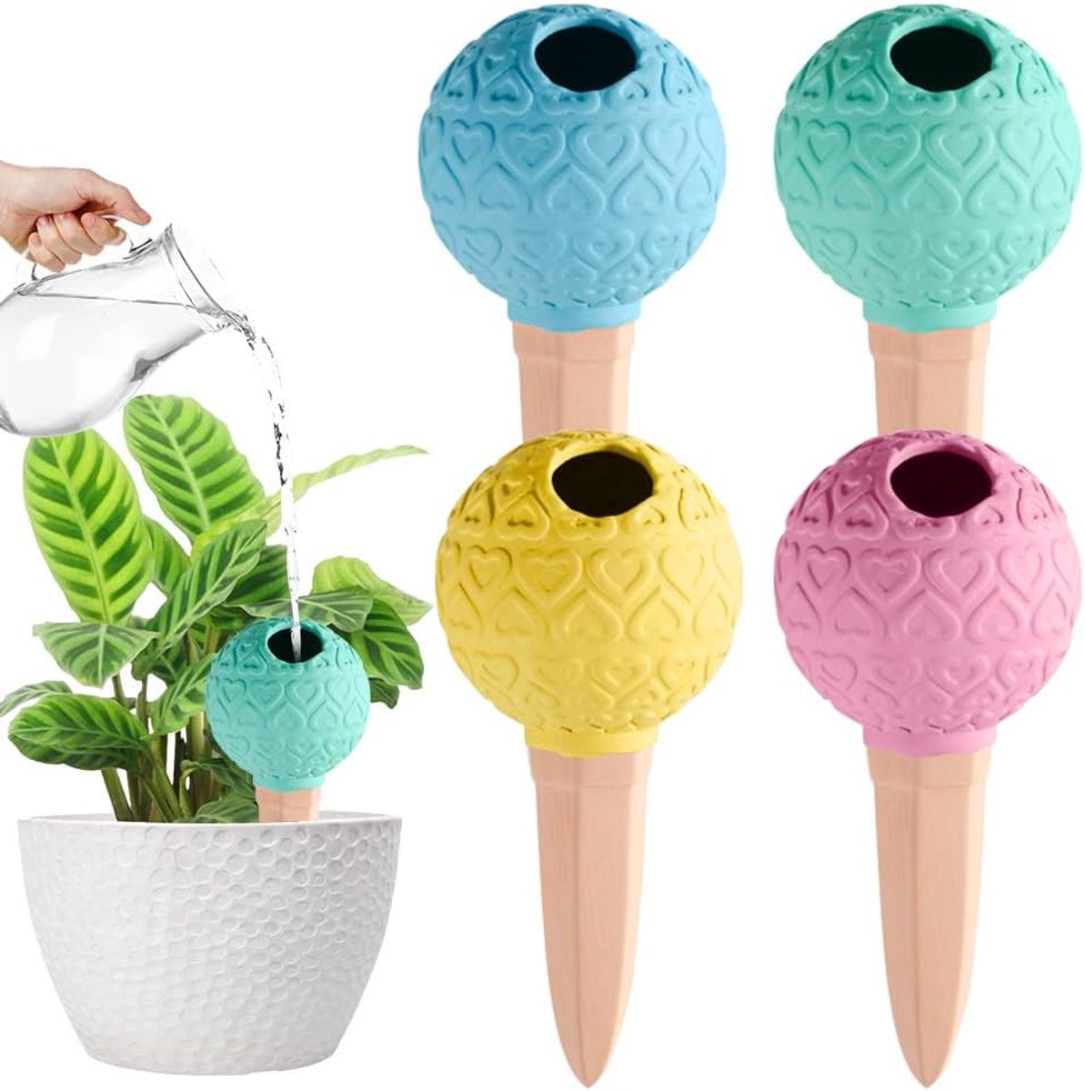4 stuks kleikegelirrigatie, 180 ml, zelfbewatering, waterdispenser, planten voor binnen en buiten, bewateringsbal voor balkon, potplanten, bloempot