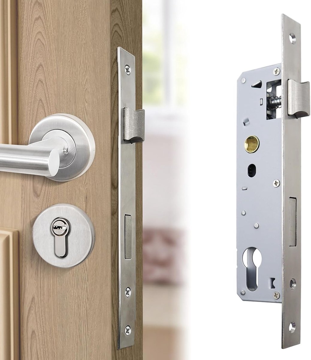 Insteekslot 85 x 30 mm, roestvrij stalen buisframesloten, verwijdering, 85 mm, doornmaat 30 mm, slotinzetstuk voor links/rechts, robuuste metalen deuren