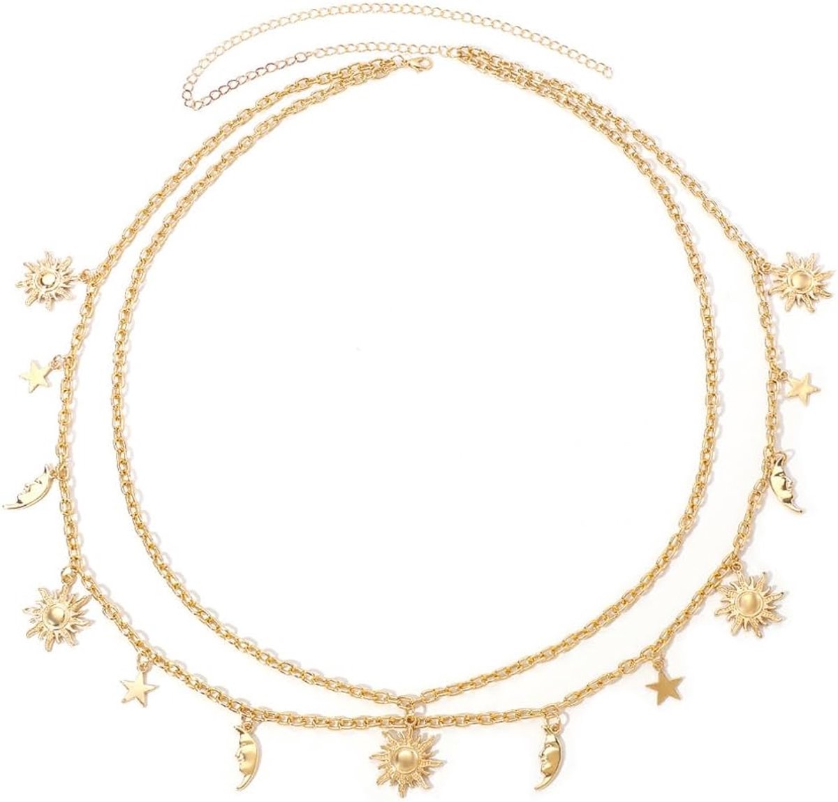 metalen kettingriem voor dames, verstelbare taille versierde zon maan ster modieuze schakel elegante meerlaagse skinny ketting metalen verstelbare taille link riem voor broeken