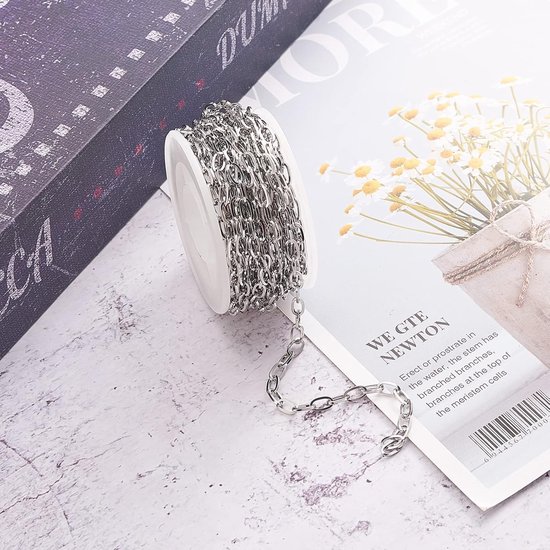 16,4 Voet/5 m Vacuüm Plating 304 Roestvrij Staal Kabel Kettingen met Spoel Ongelaste Platte Ovale Ketting voor Sieraden Riem Jeans Maken — afbeelding 5
