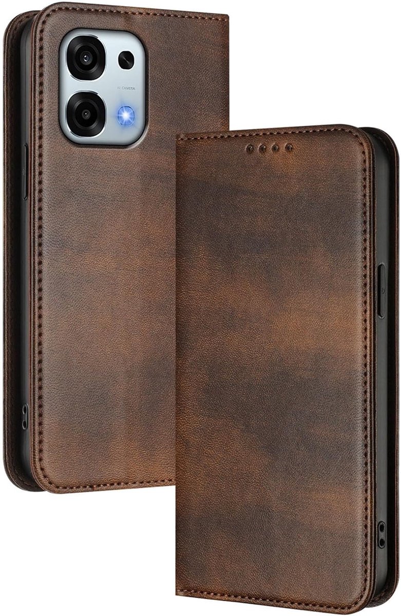 Lederen Magnetisch Hoesje voor OPPO A6 Pro 5G met Kaartvakken | Telefoonhoesje Cover | Portemonnee & Standaard | FRID Blokkerende - Bruin