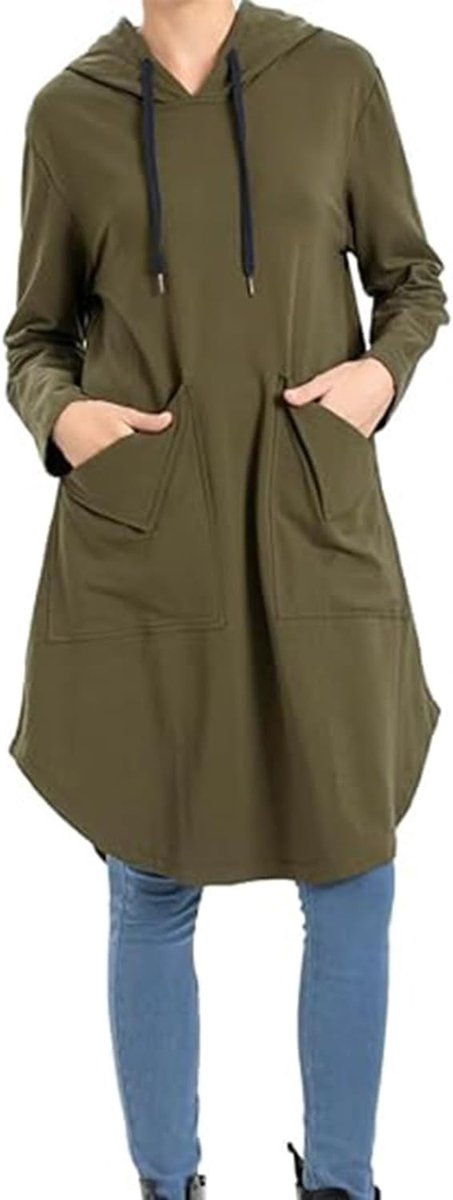 Hoodies sweatshirts lange mouw midi-tuniekjurken met zakken