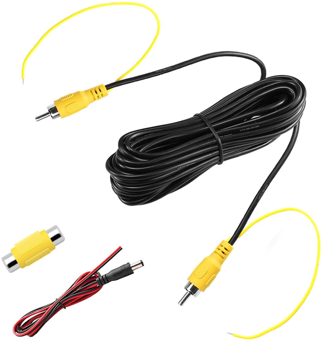 6 m dubbel afgeschermde RCA-videokabel voor het aansluiten van monitor en achteruitrijcamera, AV-verlengkabel met gele RCA-video-aansluiting op bus en netsnoer