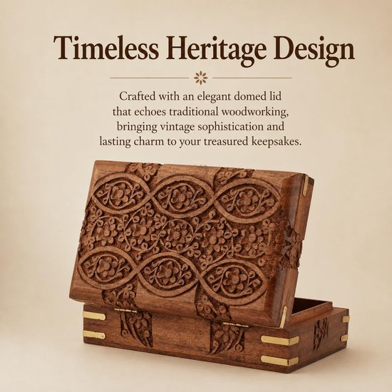 Handgesneden Houten Decoratieve Bloemensnijwerken Multifunctionele Opbergorganizer Aandenken Sieradendoos 8 x 5 inch — afbeelding 2