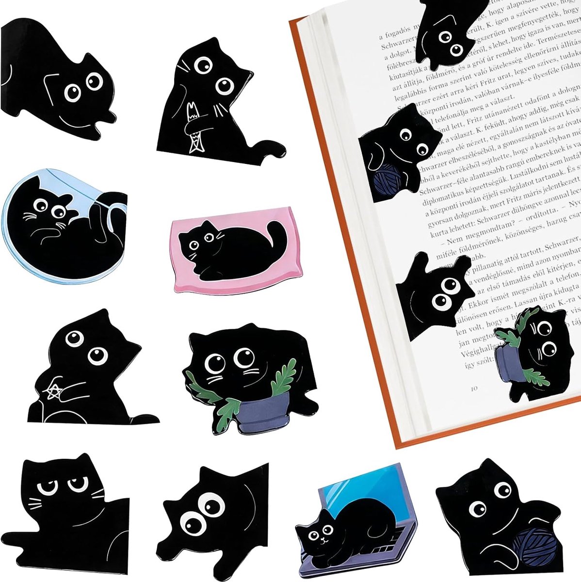 Boekmarkers kat, 10 stuks - schattige magnetische katten - unieke designs - perfect voor kattenliefhebbers - ShopVlot