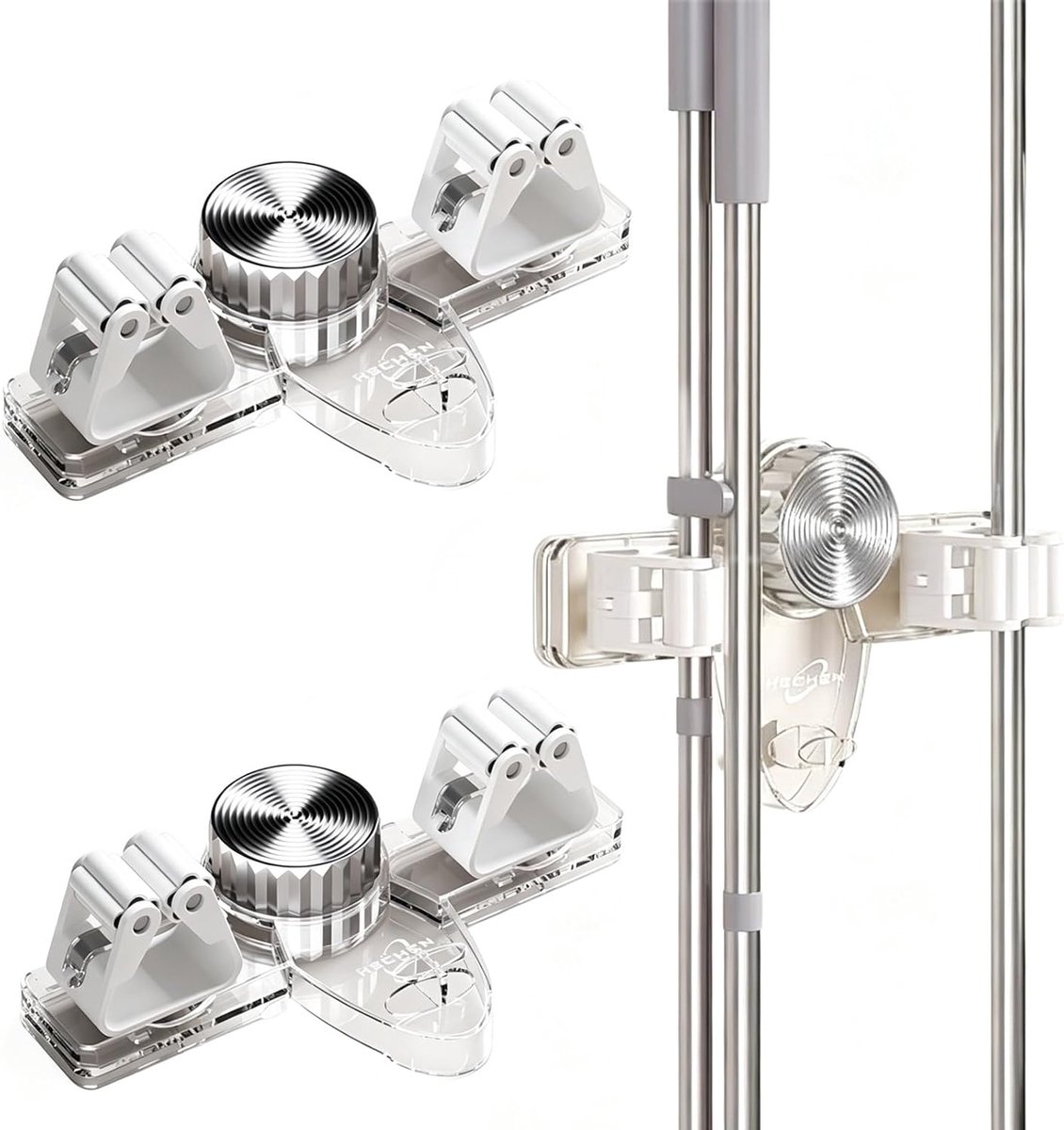 SnelShoppen - 2 stuks Bezemhouder Wandbevestiging Zuigmop met Kledinghanger, Ruimtebesparende Mop-Organizer zonder Boren, Mophouder voor Badkamer, Keu