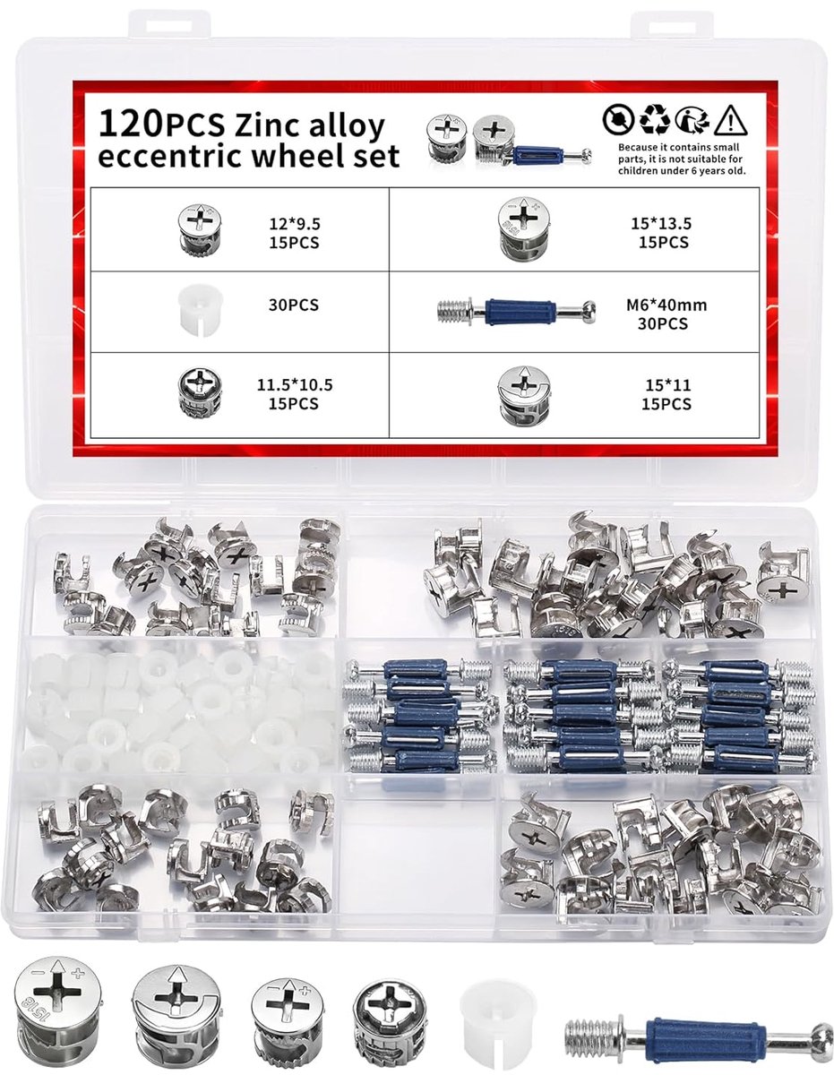 Meubelverbinders 120 Stuks - 3-in-1 Set met Excentrische Moeren - Duurzaam en Sterk - Voor Eenvoudige Montage - ShopVlot