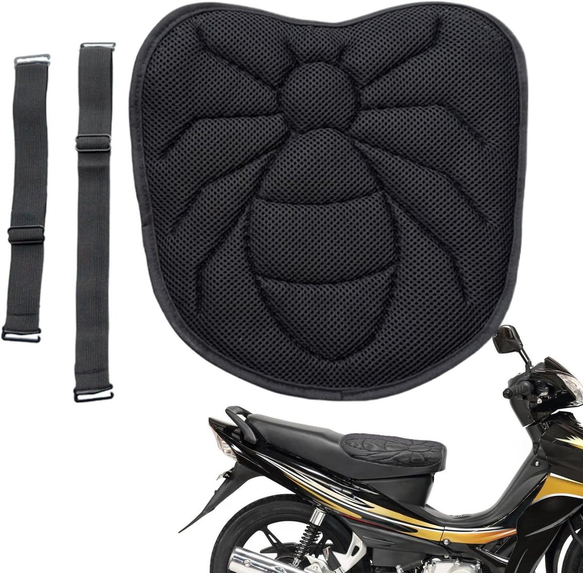 Motorfiets Zitkussen - Motor Zadelhoes - Comfortabel Rijden - Ademend Antislip - 30.8 x 29.2 cm - Zwart