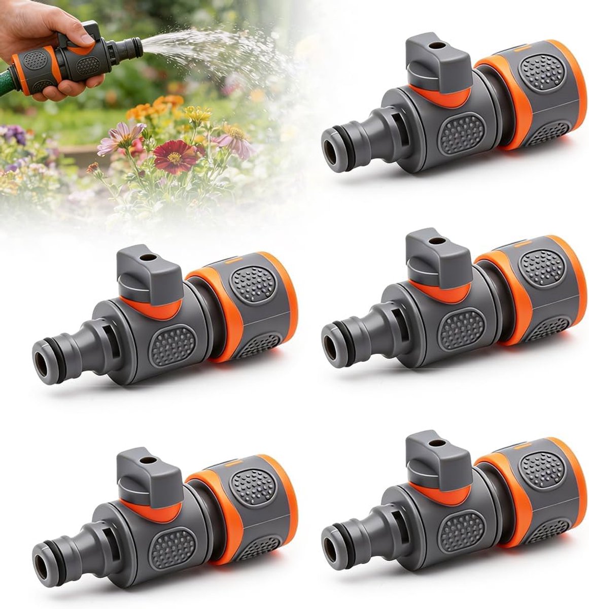 Snelkoppeling voor water 1/2 - 5 stuks tuinslangverbinder - met ventiel - ideale oplossing voor irrigatie - ShopVlot