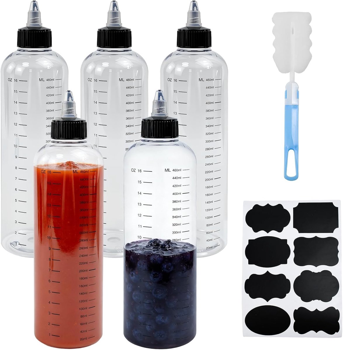 Knijpflessen set 5 stuks - 500 ml - transparant - nauwkeurige dosering voor koken - SnelShoppen