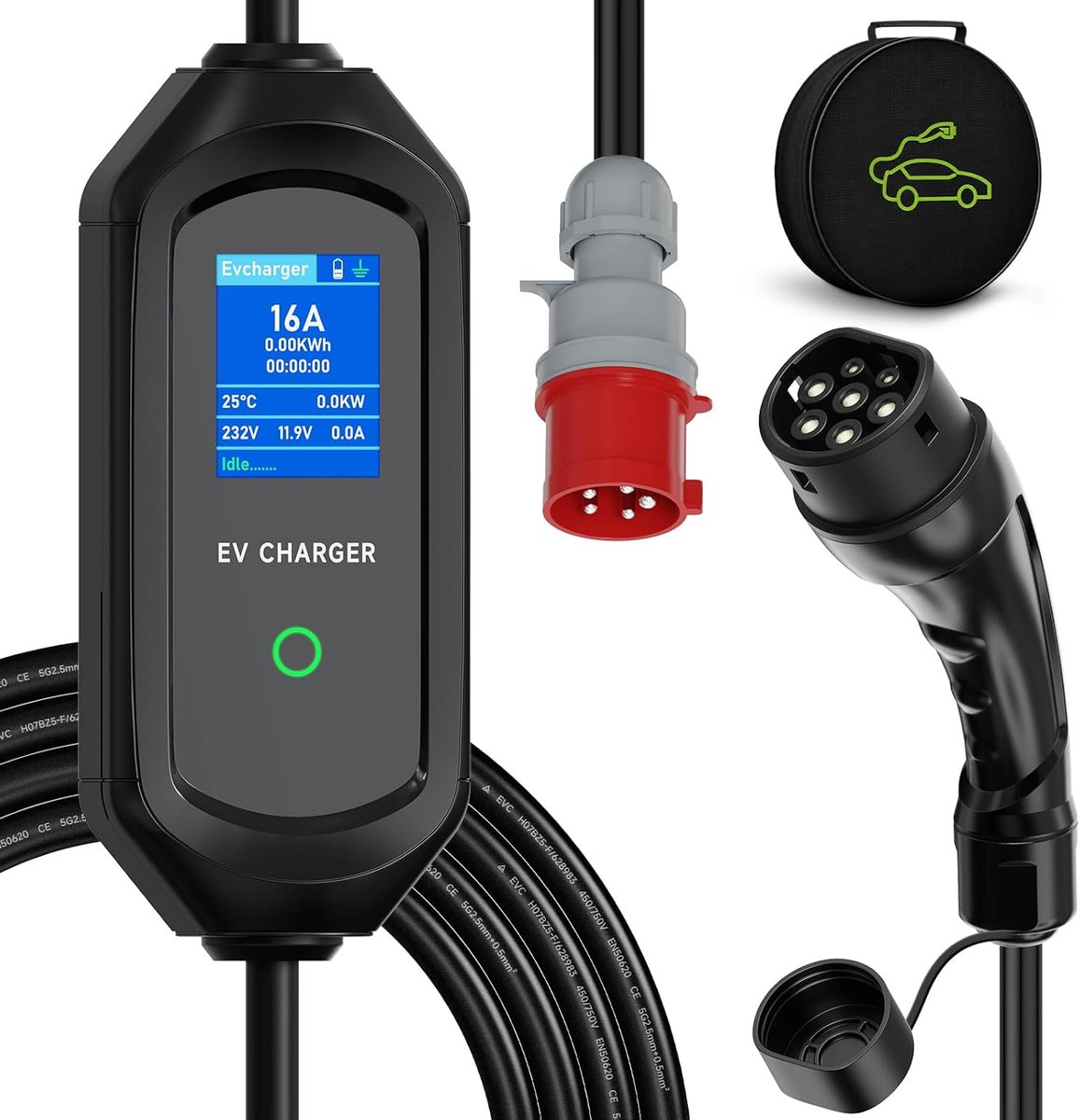 SnelShoppen - AFYEEV Mobiele Wallbox 11kW Type 2 Oplaadkabel 5M 6-16A 3-fase Oplader voor Elektrische Auto met Instelbaar Laadvermogen en Timerfunctie
