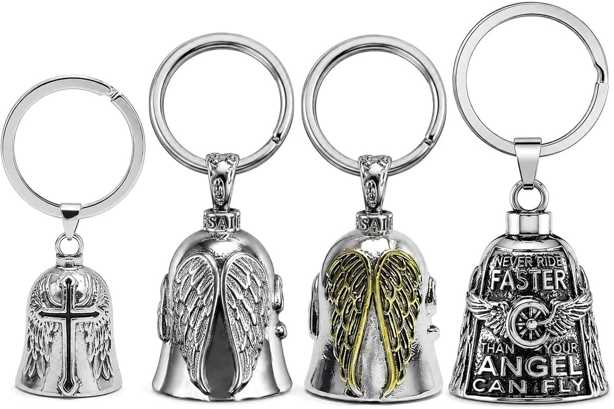 4 stuks bikerbellen, motorbel, geluksbrenger, paardrijbel, motorbel, geluksbrenger met ring, sleutelhanger, ideaal accessoire, cadeau voor bikers, zegen de vrede