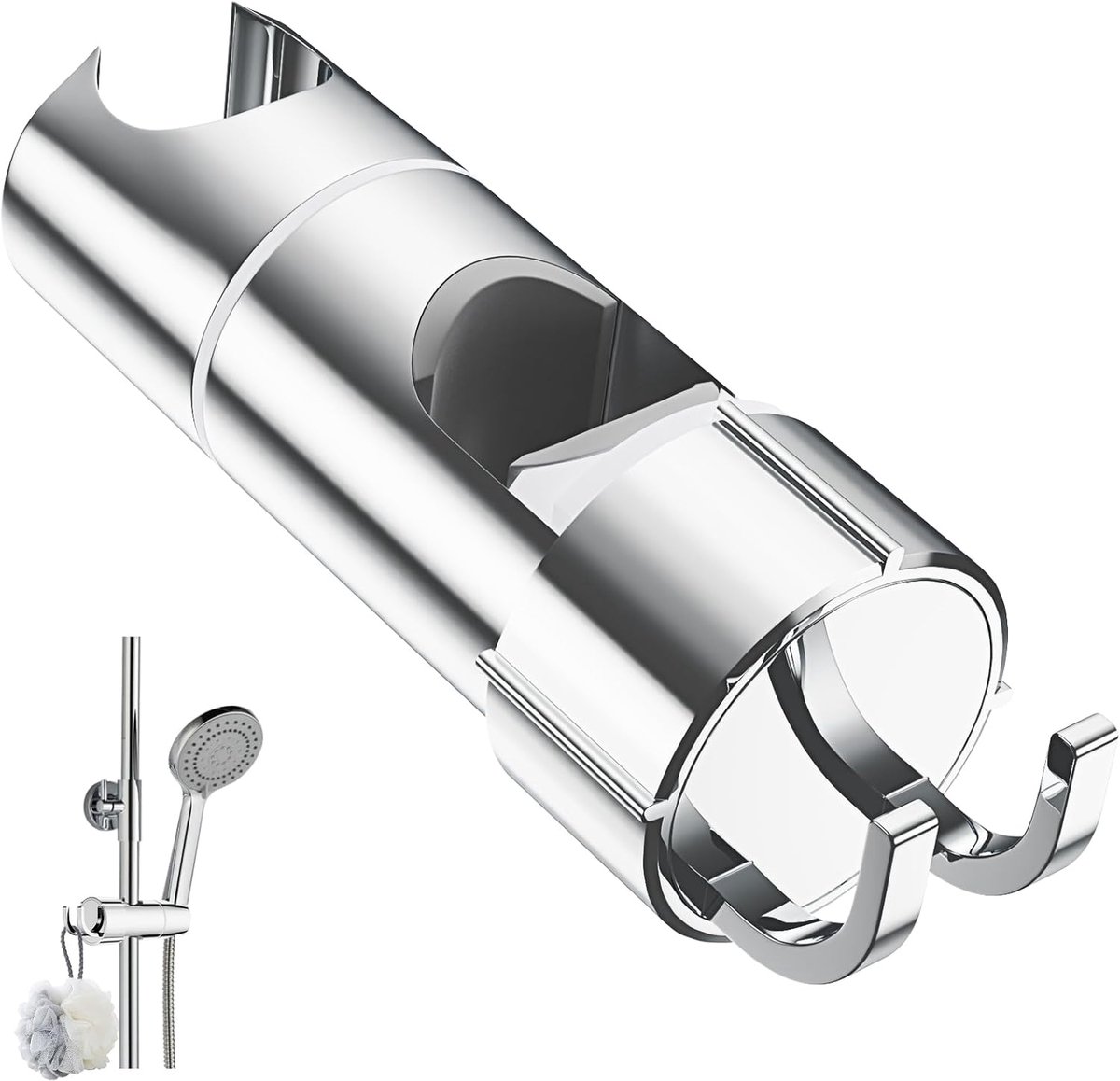 SnelShoppen - Universele Douchekophouder met 2 Haken, Verstelbare Beugel voor Douchekoppen 20,5-23,5 mm, 360° Rotatie, Verchroomde Handdouche Houder v