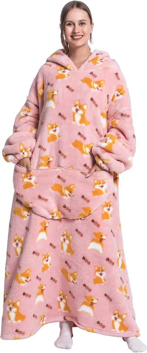 lange oversized deken hoodie, draagbare deken met capuchon voor dames en heren, zachte fleece draagbare gooi gigantisch sweatshirt voor volwassenen met zak