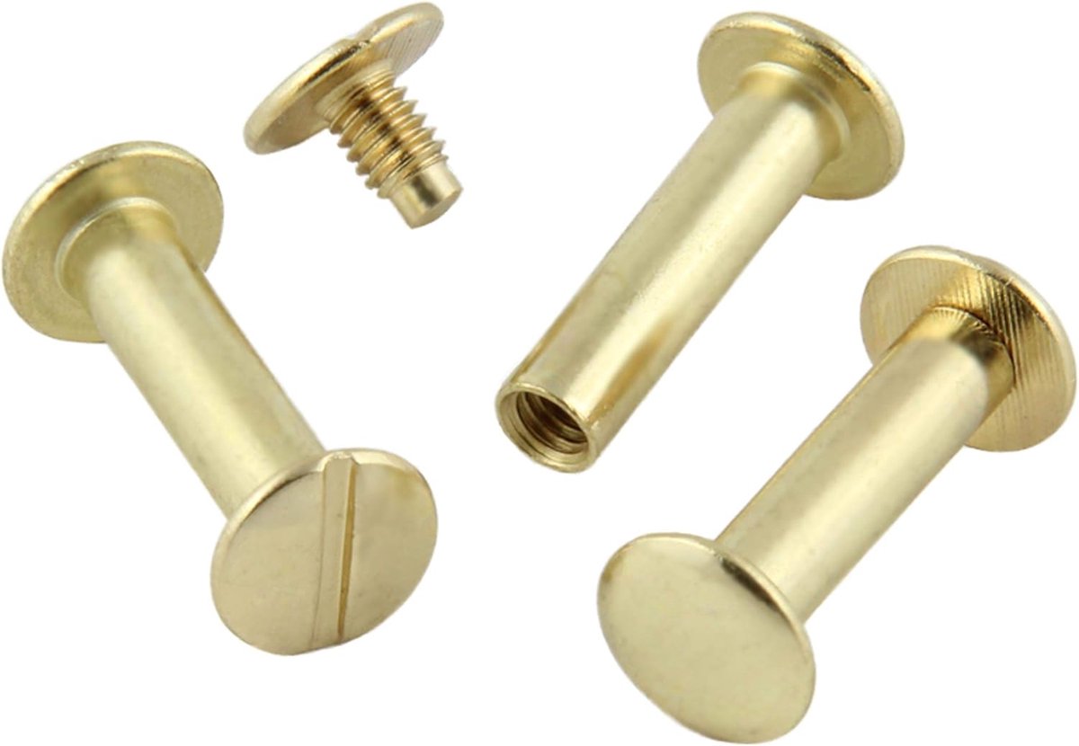 Boekschroeven messing 20 mm, 20 stuks | Voor menukaarten, patroonboeken, mappen, albums en knutselwerk