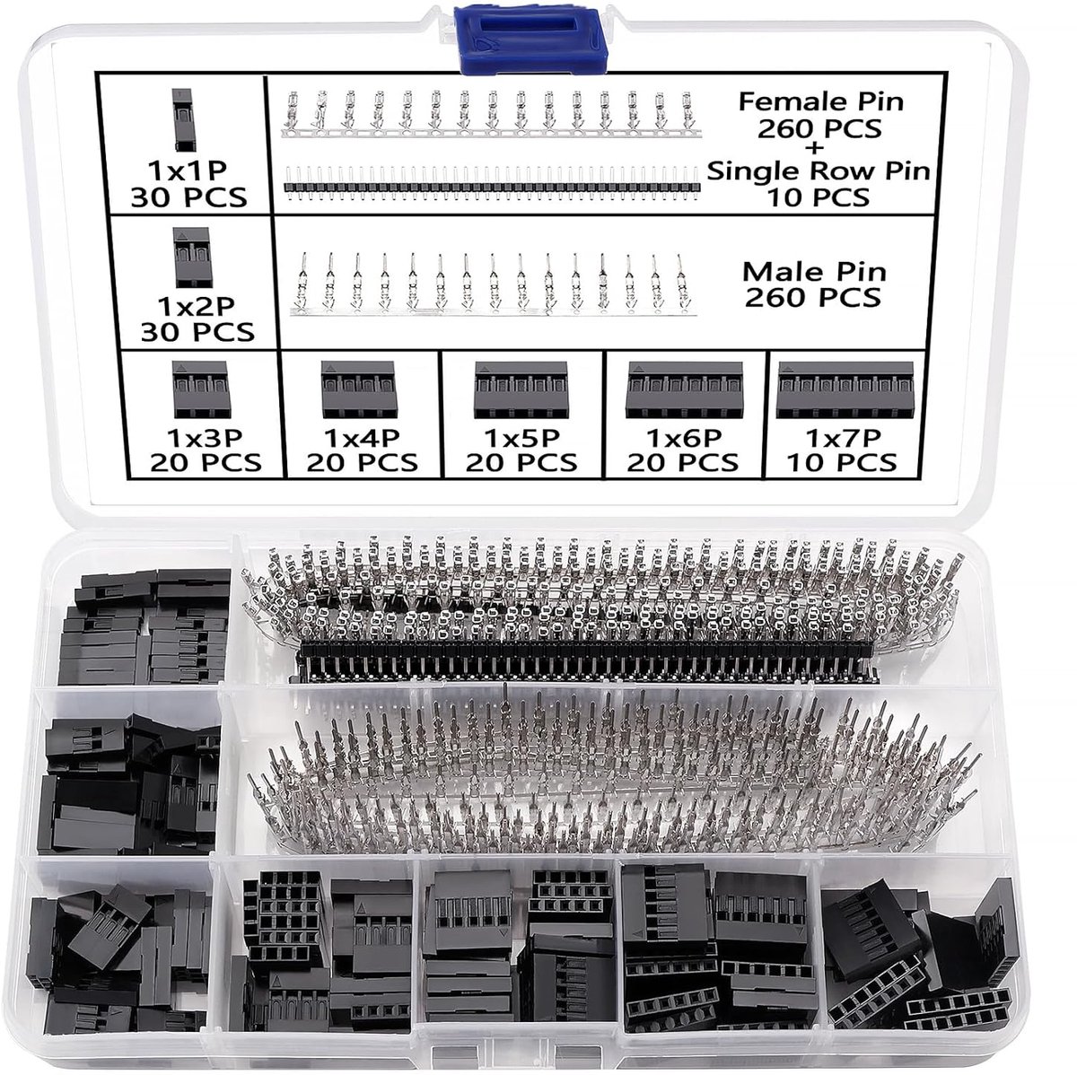 680 Stuks 2.54 mm Pitch 1/2/3/4/5/6/7 Pin Dupont Connector Set, Connector Behuizing, Dupont Mannelijke/Vrouwelijke Pinheader-Krimpconnector, met Enkele rij Pinheader