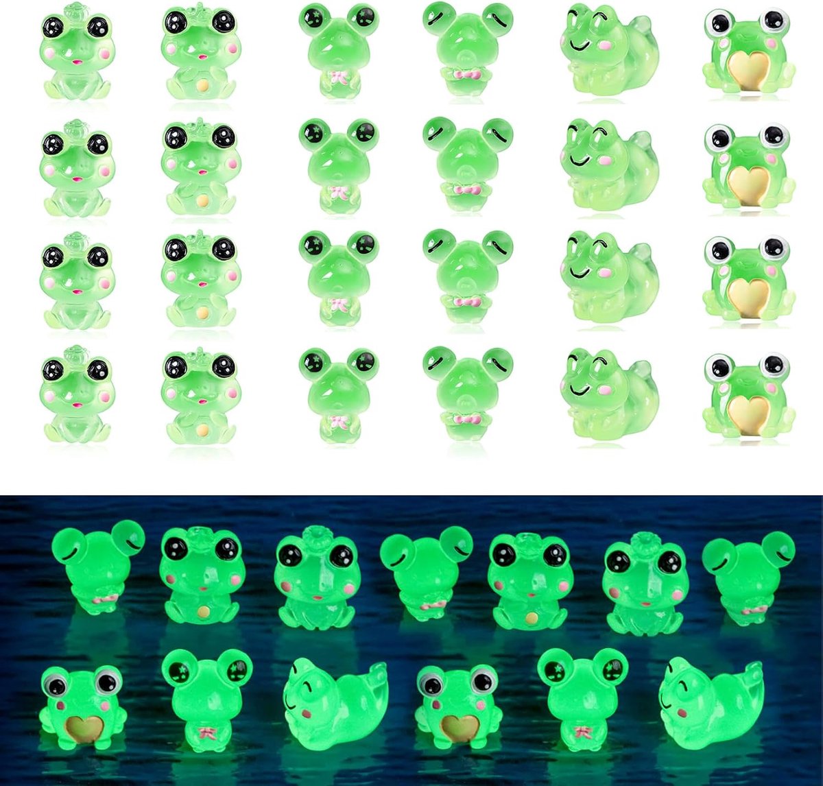 24 stuks kikkerlampen, lichtgevende tuindecoratie, figuren, elfen, mini-kunsthars, prinsessenfiguren voor tuin, potplant, doe-het-zelf, micro-landschap, scènes voor slaapkamer, Halloween