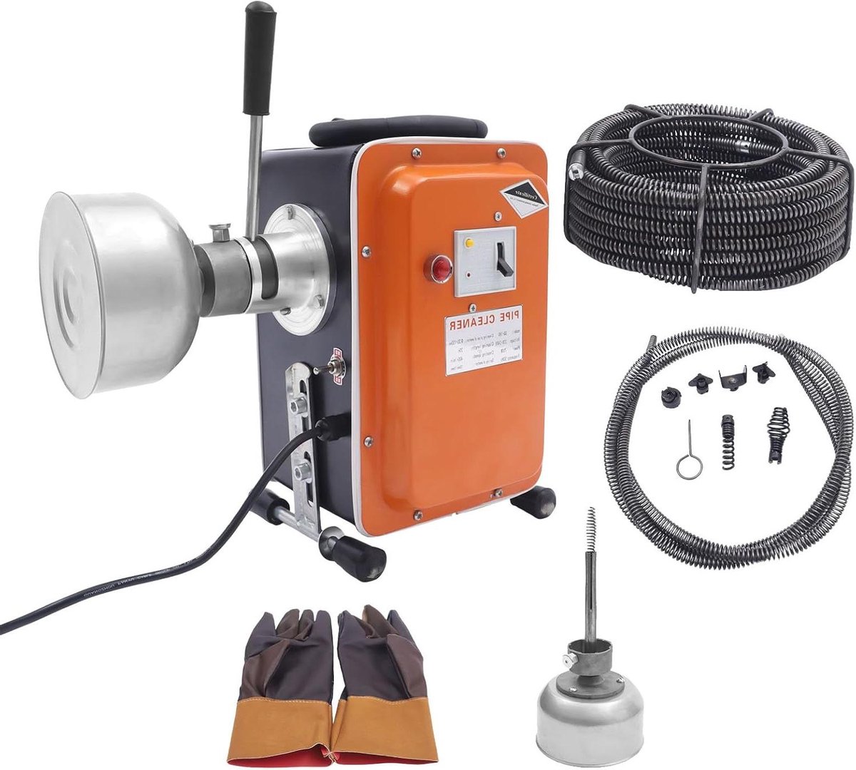 Elektrische Afvoerreiniger - Rioolreiniger Buizenreiniger - Verstopte Afvoeren Verhelpen - 750W Koperen Motor - 20 Meter Lengte - Oranje