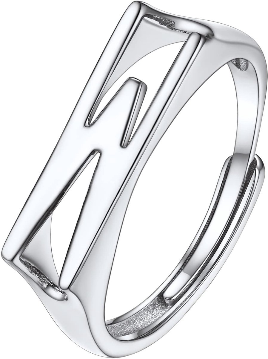 Letter W Ring Vrouw in Zilver 925, Gevlochten Initiaal Verstelbare Ring