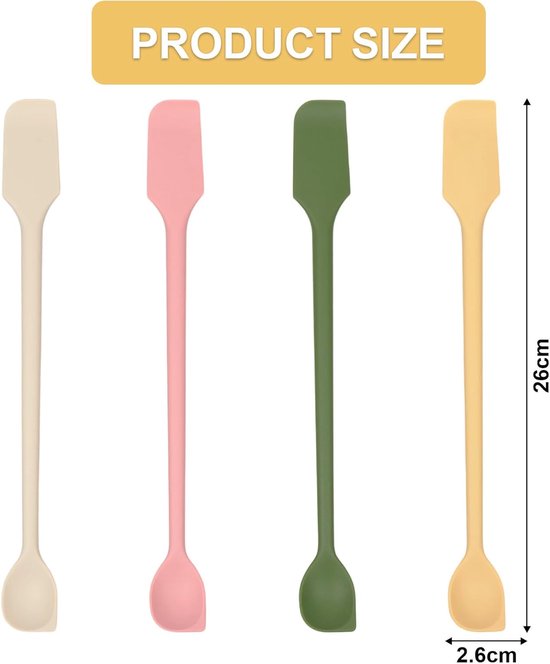 4 stuks keukengerei, 26 x 2,8 cm, deegschraper, siliconen dubbele kop, kooklepelset & deegspatel, kooklepel van siliconen en spatel voor smalle flessen, jam, beauty-lotion (4 kleuren) — afbeelding 4