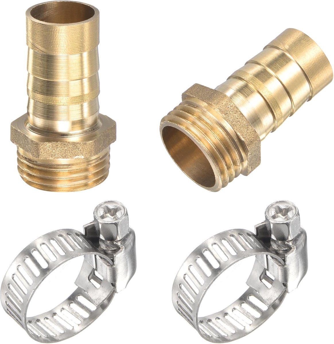 sourcing map 2 stuks messing slangtuit recht 16 mm x G1/2 buitendraad buisverbinding met slangklem van roestvrij staal