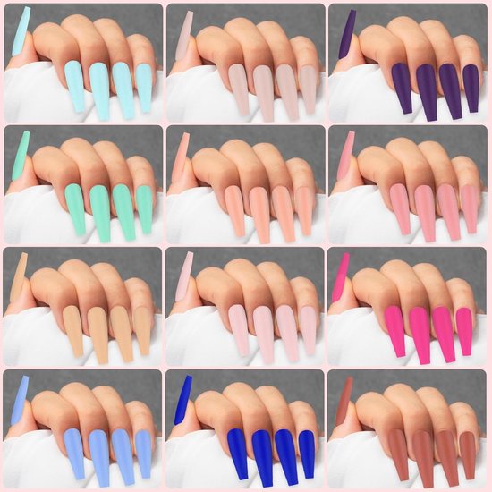 576 stuks effen kunstnagels, 24 kleuren, matte finish, press-on nagels, ballerina, volledige dekking, press-on nails kit — afbeelding 2