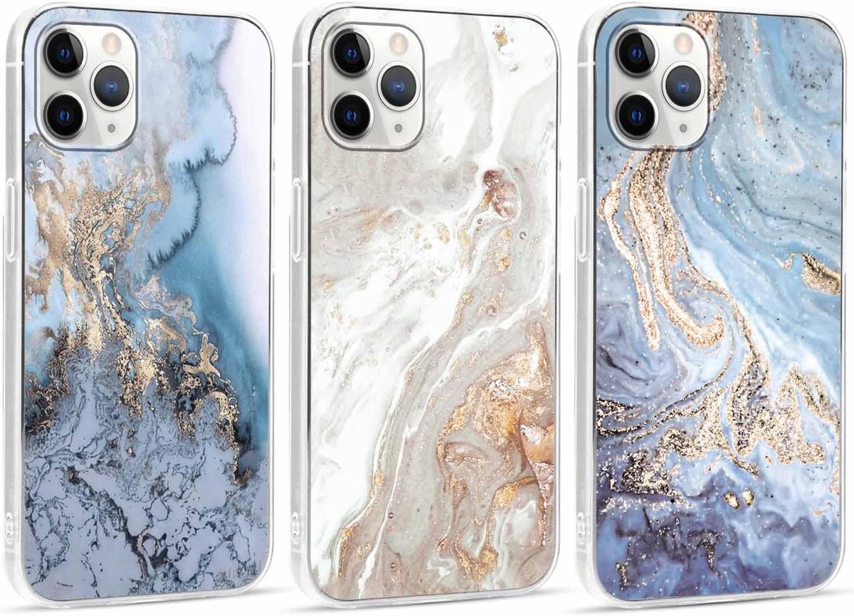 3 stuks transparante hoesjes voor Apple iPhone 11 Pro 5,8 inch, telefoonhoes met esthetisch motief, design case, siliconen bumper, beschermhoes, cover voor iPhone 11 Pro, marmer 06