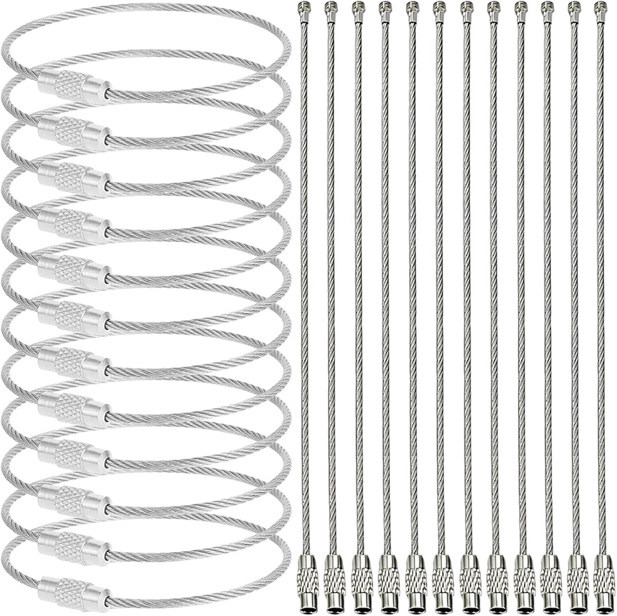 24 stuks grote sleutelringen, roestvrij staal, draadring, draadkabel, flexibele en buigzame sleutelhanger, voor het opbergen van sleutels, bagagelabels en doe-het-zelf hangers