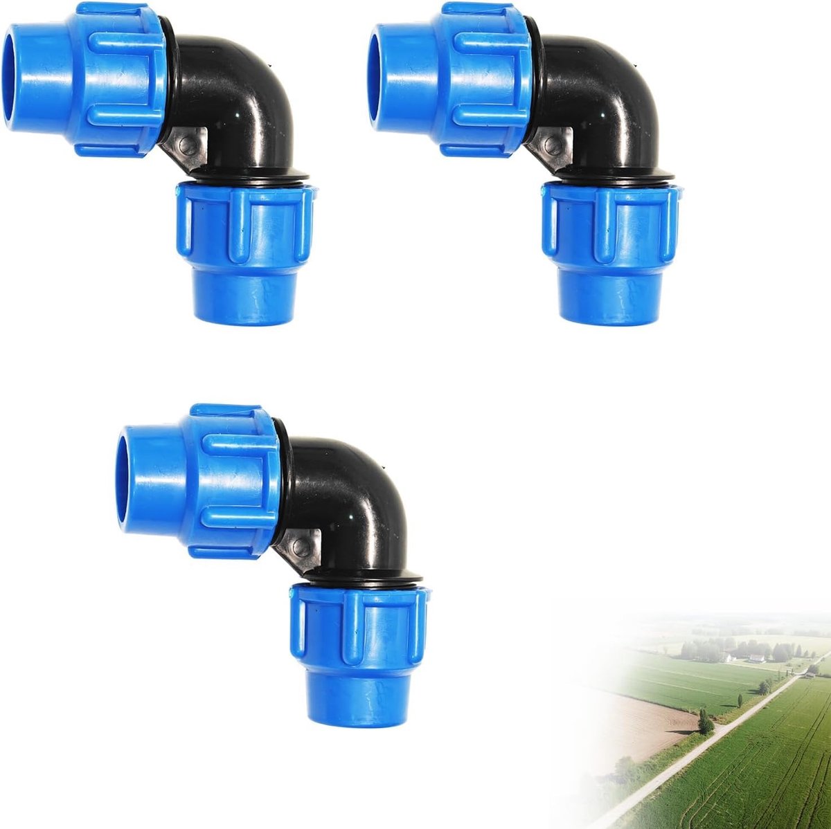 25 mm, hoek 90 graden, 3 stuks, PE 90 graden hoekstuk, kunststof connector geschikt voor buis, drinkwater, hoek 90 graden voor tuinirrigatie en waterinstallatie buiten